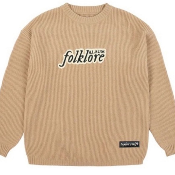 NEW 💛 Taylor Swift The Folklore Album Chenille Patch Crewneck Sweater - Large - Picture 1 of 6